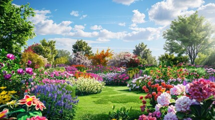 Beautiful Colorful Flower Garden Landscape.