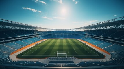 Aerial view photo from flying drone at football or soccer stadium. Neural network ai generated art