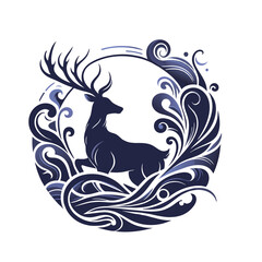 deer silhouette with flowing lines and a royal color palette Adobe Illustrator Artwork