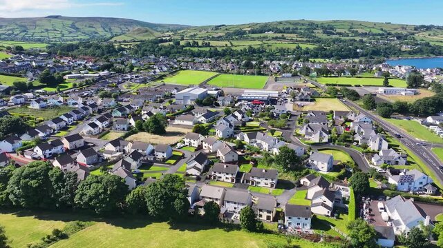 Aerial View of Residential homes and Town houses in Cushendall Village Co Antrim Northern Ireland