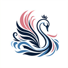 Elegant Swan - Flowing lines, royal color palette vector logo illustration or silhouette Adobe Illustrator Artwork