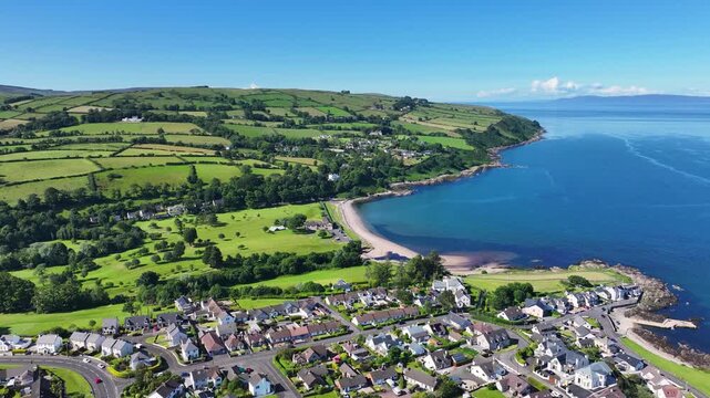 Aerial View of Residential homes and Town houses in Cushendall Village Co Antrim Northern Ireland