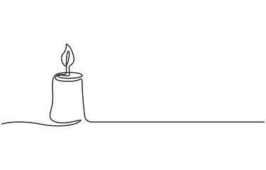Continuous single one-line art drawing of candle and minimalist outline vector art drawing, Candlestick light flame vector drawing hand drawn