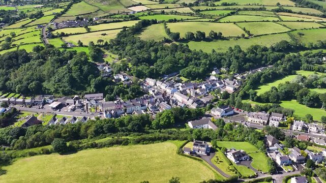 Aerial View of Residential homes and Town houses in Cushendall Village Co Antrim Northern Ireland