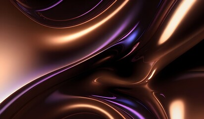 Obraz premium Holographic background with dark brown purple. Iridescent holographic foil, metallic texture, ultraviolet wavy wallpaper, fluid ripples, liquid metal surface, esoteric aura spectrum.