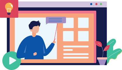 The boy is teaching online.