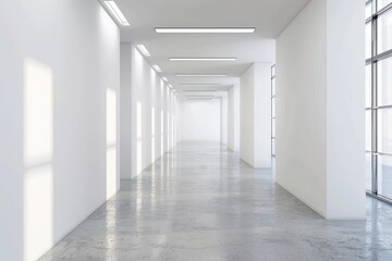 Obraz premium White open space office corridor with mock up wall, Generative AI