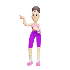 Yoga Girl Character in 3D. A Female Cartoon Character Pointing in a Specific Direction. Cartoon