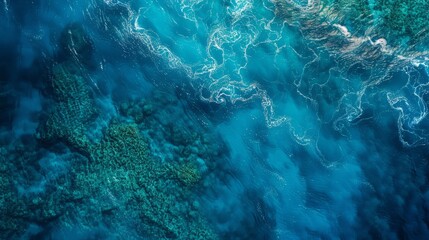 Fototapeta premium An aerial view of a vast body of fluid, with wind waves creating a pattern on the electric blue water, along with underwater reefs supporting marine biology 