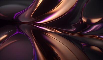 Obraz premium Holographic background with dark brown purple. Iridescent holographic foil, metallic texture, ultraviolet wavy wallpaper, fluid ripples, liquid metal surface, esoteric aura spectrum.
