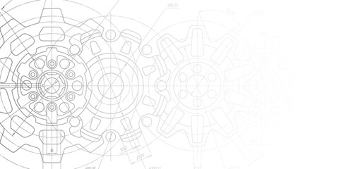 Technical drawing of gears .Mechanical Engineering background . Technology Banner. Vector illustration.	