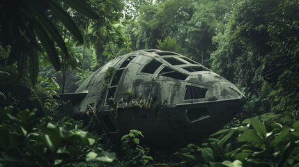 An abandoned spaceship that crashed and was swallowed by green plants in the heart of the jungle presents a fascinating vision of the future.