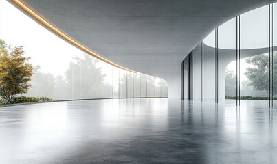 3d render of abstract futuristic glass architecture with empty concrete floor, Generative AI