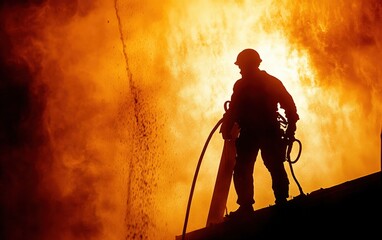 Firefighter Silhouetted Against a Blaze