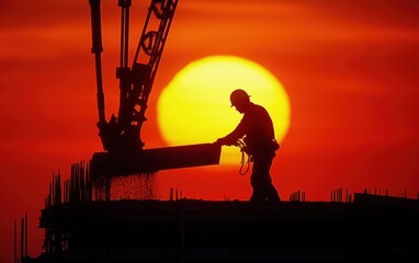 Construction Worker Silhouette at Sunset