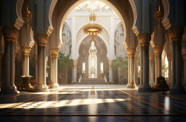 Fototapeta premium Majestic mosque interior with golden lighting