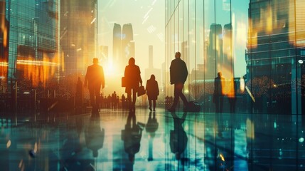 Obraz premium Business people silhouettes in city, partnership, Generative AI