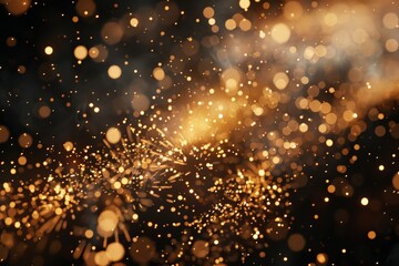 Obraz premium Beautiful golden bokeh lights creating a warm and festive atmosphere, perfect for holiday backgrounds and celebrations.