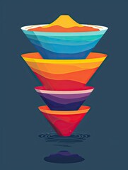 Marketing funnel stages, lead generation, flat design illustration