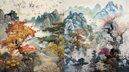 A painting depicting the change of seasons to visually represent the Chinese idiom