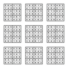 Set of Square Sudoku Puzzle Art Vector Illustration