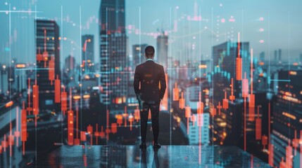 Businessman on a concrete platform, central bank digital currency dashboard, Generative AI