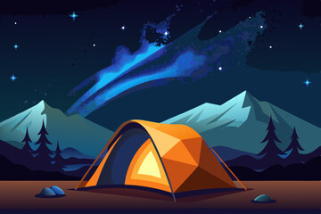 Camping tent in night landscape vector