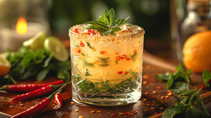 Chilled mint margrita with chowmins with chillis