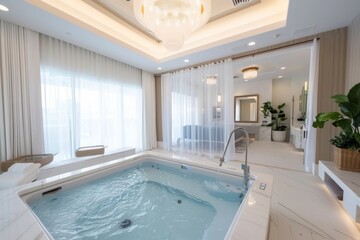 A refreshing spa room features comfort-focused amenities designed for ultimate relaxation and calm.