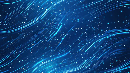 Abstract Cosmic Blue Background with Light Streaks and Stars, Futuristic Space Design, Night Sky with Glowing Nebula, Seamless Texture for Digital Art and Web Design