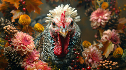 Christmas or Thanksgiving turkey in a garden