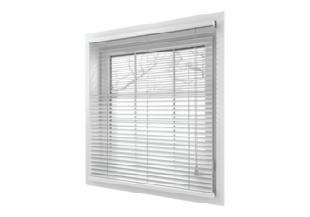 window with white blinds isolated on transparent background.