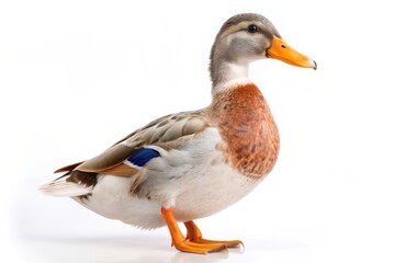 Obraz premium Close-up of a Mallard Duck on White Background.