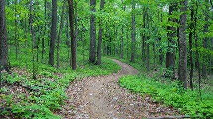 Obraz premium Winding Path Through Lush Green Forest.