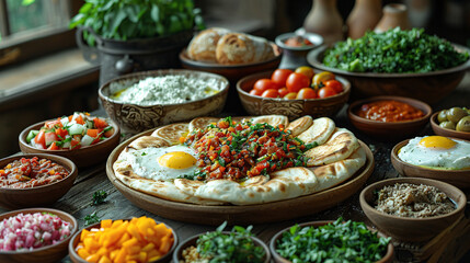 Classical Turkish breakfast with salad