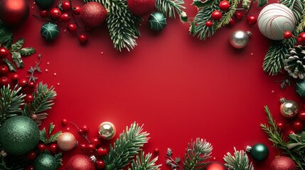 A beautiful Christmas-themed frame with green and silver ornaments.