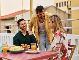 urban roof enjoying sitting male cafe restaurant leisure table friendship boyfriend flirting girlfriend romance dating date meeting girl two romantic conversation casual