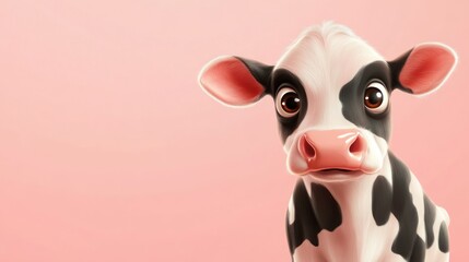 Cute Cartoon Cow with Pink Background