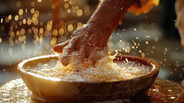  detailed shot of specific confirmation rituals, such as the laying on of hands, anointing with oil, or receiving a blessing.