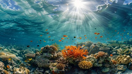 Naklejka premium Photography of the ocean. Below the surface of the water.