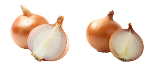 Brown onion and half isolated on a transparent background