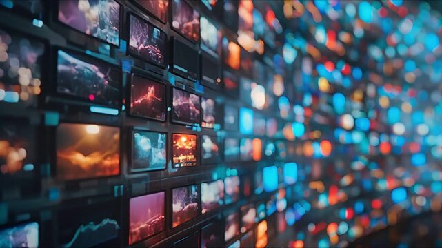 Abstract digital background with a wall of colorful squares, representing data, technology, and information overload.