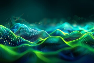 Neon green, blue chart waves with diagram, Generative AI