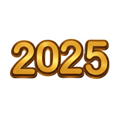 3d gold 2025 happy new year on Isolated transparent background png. generated with AI