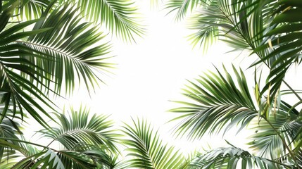 Green palm foliage on white background