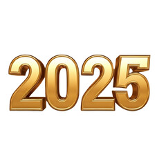 3d gold 2025 happy new year on Isolated transparent background png. generated with AI