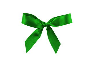 Satin ribbon bow green color isolated on white background