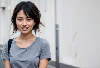Beautiful young Asian woman with short hair