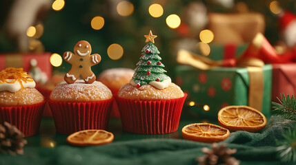 Festive Christmas Cupcakes with Festive Decorations