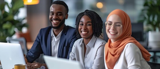 Collaborative team of diverse young professionals engaged in a dynamic office environment, working together on business projects and strategies for success